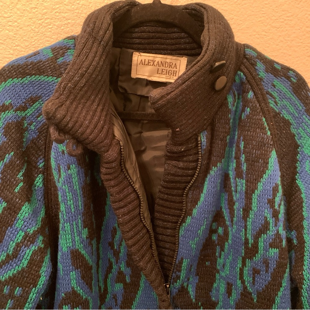 Vintage Alexandra Leigh Lined Abstract Sweater Jacket Coat 80s Size 14/16 Large - Picture 11 of 12